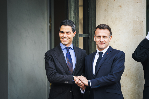 Emmanuel Macron et Rob Jetten, le Premier ministre des Pays-Bas, lors de sa visite à Paris, en mars 2026 (photo Amaury Cornu/Hans Lucas/AFP).