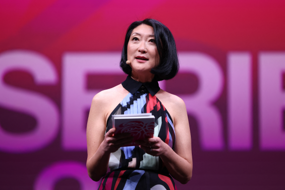 Fleur Pellerin, lors de l'ouverture du festival international Canneseries, en avril 2025, à Cannes (photo Marc Piasecki/Getty Images/AFP).