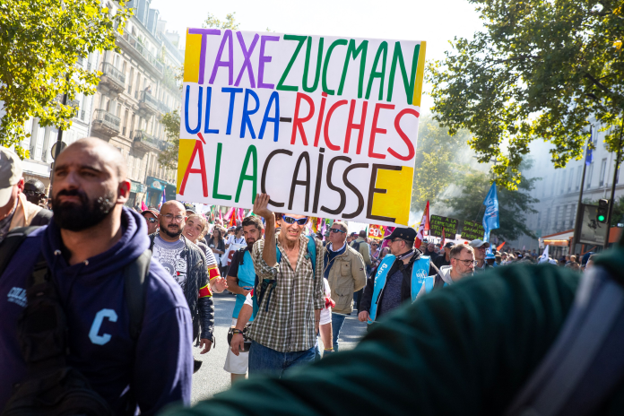 Manifestation contre les mesures d'austérité budgétaire du gouvernement, en septembre 2025, à Paris (photo Valérie Dubois/Hans Lucas/AFP).