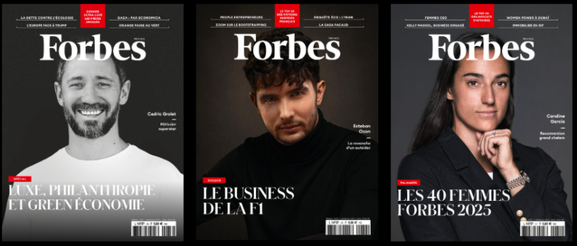 Les derniers numéros de l'édition française du magazine Forbes (photo D.R.).