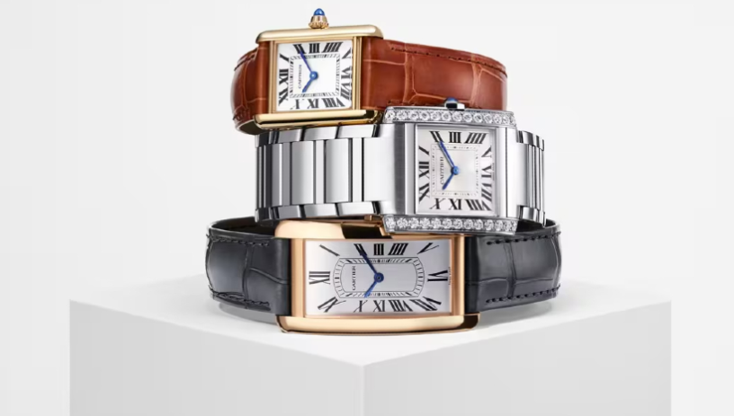 Différentes versions de la célèbre montre Tank, de Cartier (photo Cartier).