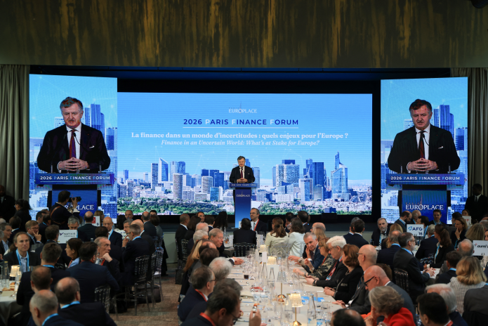 Augustin de Romanet, ouvrant le forum Paris Finance, organisé par Paris Europlace, le 9 juin au Pavillon Gabriel à Paris (photo Ludovic Marin/AFP).