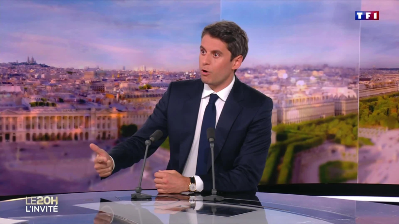 Gabriel Attal, invité du 20 heures de TF1, le 23 mai 2026 (photo D.R.).