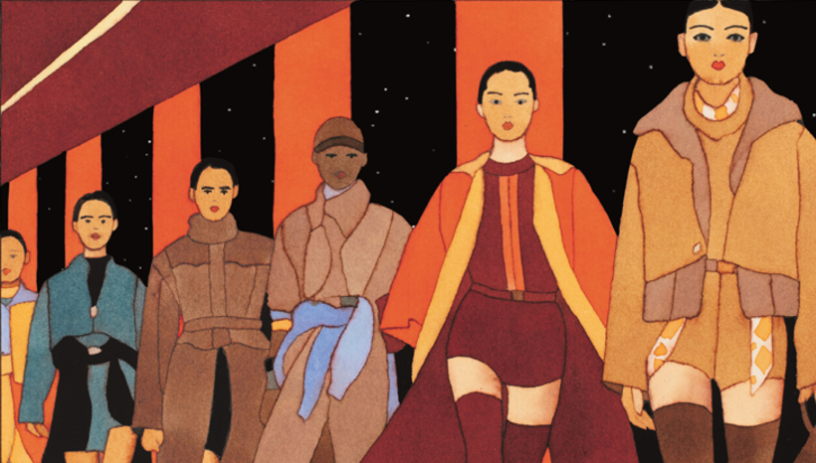 Défilé de mode Hermès, illustration extraite du rapport annuel 2025 (illustration  André Derainne).