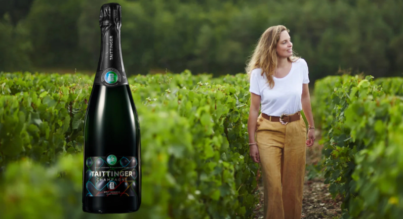 Vitalie Taittinger et la bouteille de champagne "officielle" de la coupe du monde de football 2026 (photos D.R.).