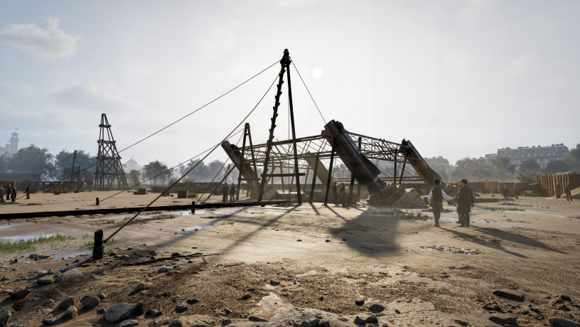 Une des vues immersives de la construction de la Tour Eiffel, que propose Timescope (photo D.R.).