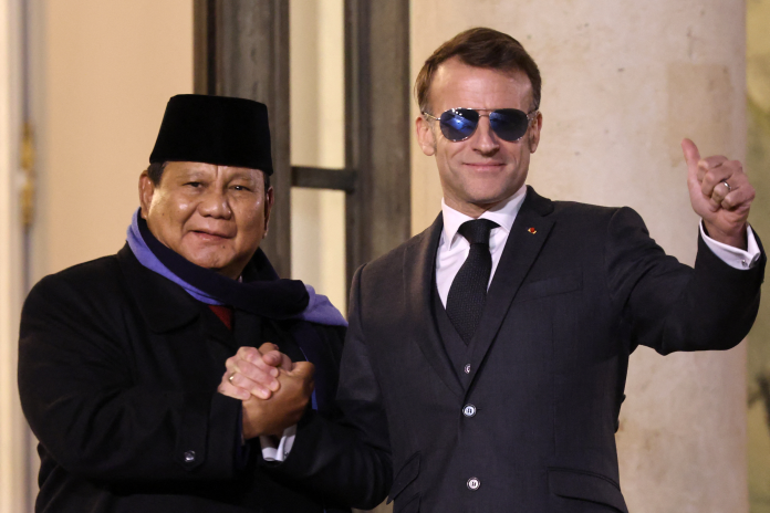Le président indonésien Prabowo Subianto avait déjà été reçu par Emmanuel Macron, le 23 janvier dernier (photo Ludovic Marin/AFP).