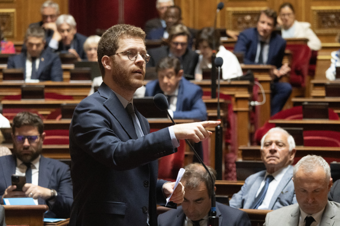 David Amiel, le Ministre de l'Action et des Comptes Publics, le 1er juillet 2026 à l'Assemblée (photo Quentin de Groeve/Hans Lucas/AFP).
