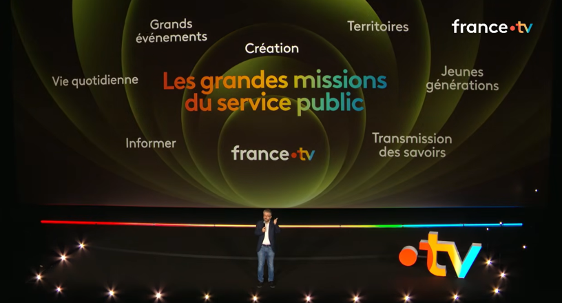 Stéphane Sitbon-Gomez, directeur général adjoint de France Télévisions, rappelant les grandes missions du service public lors de la conférence de presse de rentrée du groupe (photo D.R.).