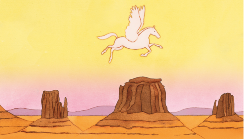 Le cheval Hermès, illustration extraite du rapport annuel 2025 (illustration André Derainne).