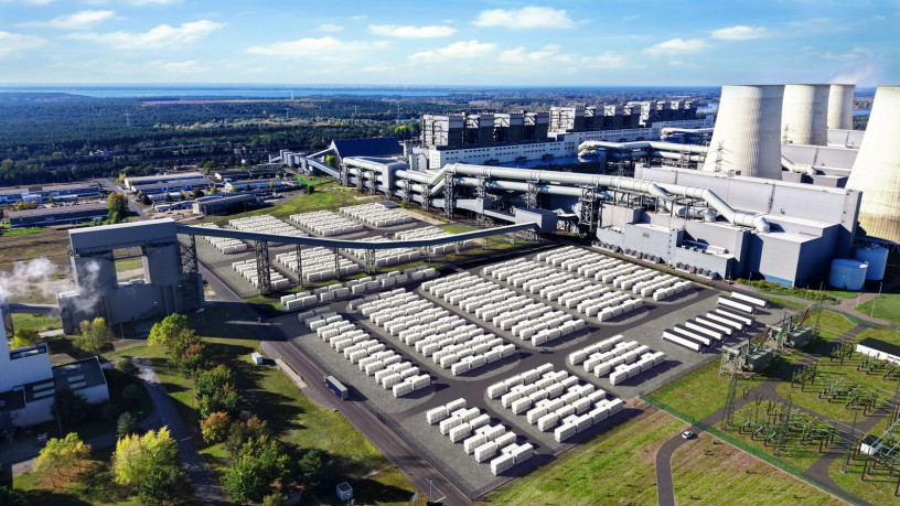La GigaBattery Jänschwalde 1000 et la GigaBattery Boxberg 400, deux des composantes de la GigawattFactory avec laquel le groupe LEAG veut relier la production renouvelable, le stockage et, à l’avenir, les centrales à hydrogène (illustration D.R.).