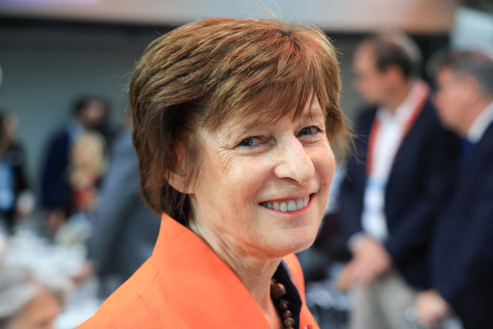 Patricia Barbizet, la présidente de l'AFEP, lors du Paris Finance Forum, le 9 juin 2026 (photo Ludovic Marin/AFP).