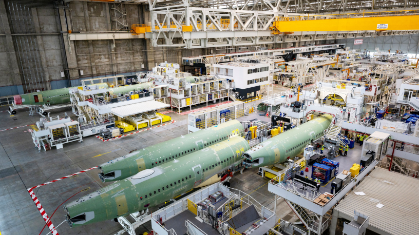 La ligne d'assemblage des Airbus A320, tout juste inaugurée à Toulouse (photo Airbus).