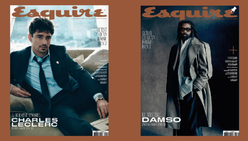 Le premier numéro d'Esquire France, avec deux couvertures au choix : Charles Leclerc ou Damso (photos D.R.).