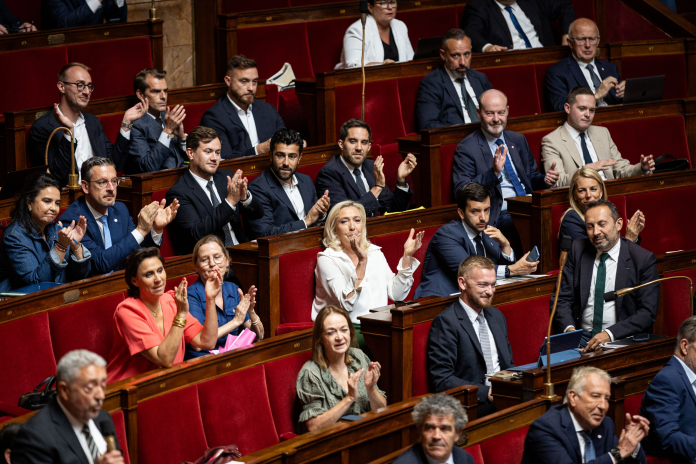 Députés du groupe Rassemblement National, à l'Assemblée, en juillet 2026 (photo Telmo Pinto/NurPhoto/AFP).