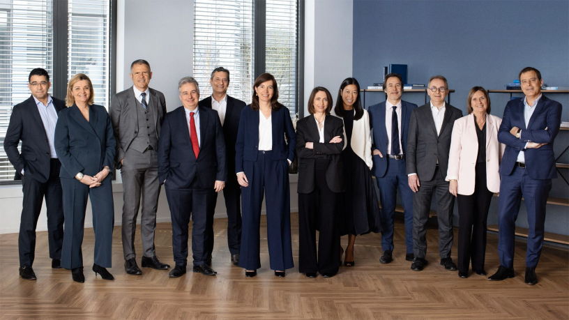 Marie-Aude Thépaut et l'équipe dirigeante de CNP Assurances (photo D.R.).