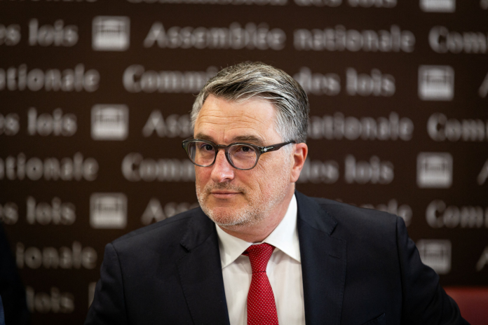 Florent Boudié, alors président de la commission des lois, en avril 2026 à l'Assemblée nationale (photo Telmo Pinto/NurPhoto/AFP).