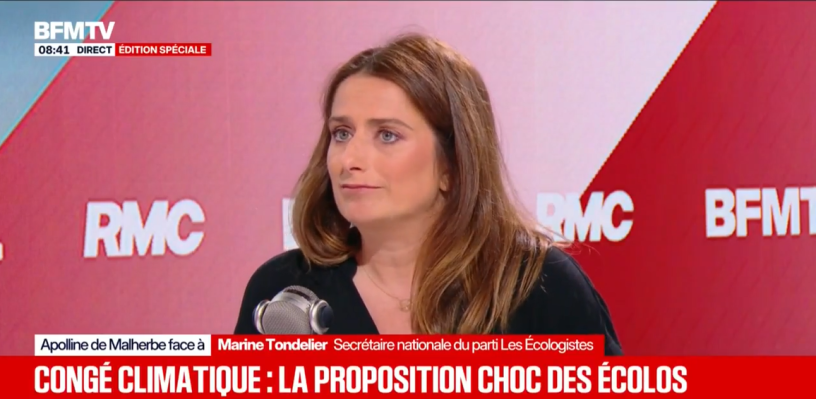 Marine Tondelier, le 24 juin 2026 sur BFM TV (photo D.R.).