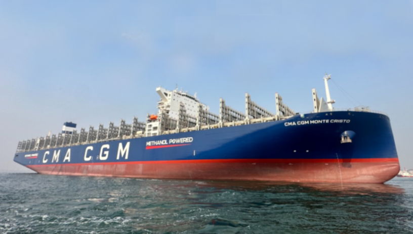 Propulsé au méthanol, le CMA CGM MONTE CRISTO est le 400ᵉ navire en propriété du Groupe CMA CGM, mis en service en janvier 2026 (photo CMA CGM).