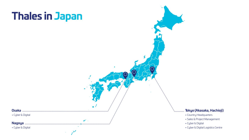 Les différentes implantations de Thales au Japon (illustration D.R.).