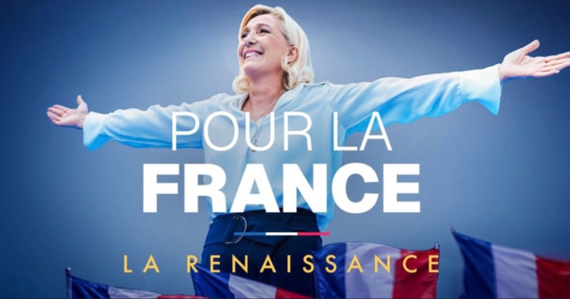 L'affiche de campagne de Marine Le Pen qui irrite Gabriel Attal (photo D.R.).