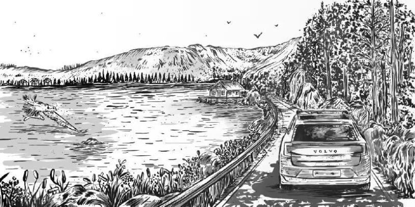 "Voyages littéraires, voyages intérieurs", le partenariat entre Volvo et Le Figaro (illustration Ganaëlle Tilly).