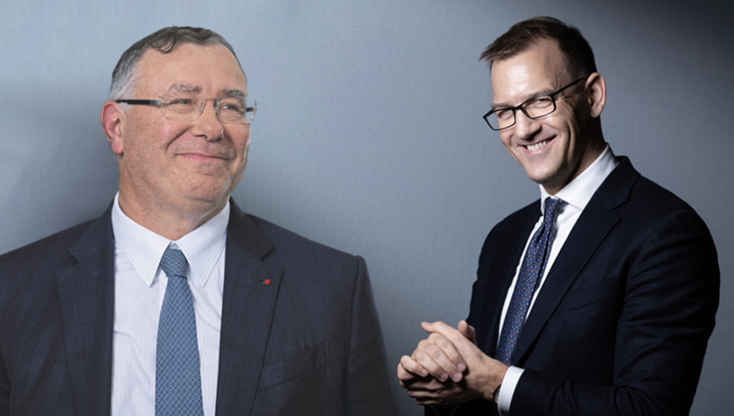 Patrick Pouyanné et Daniel Kretinsky (photomontage La Lettre de l'Expansion - photos Alain Jocard / Joël Saget / AFP).