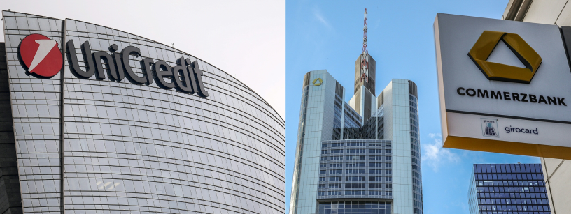 La banque italienne UniCredit a acquis une participation de 9% dans son homologue allemande Commerzbank - Photo by MARCO BERTORELLO and Armando BABANI / AFP