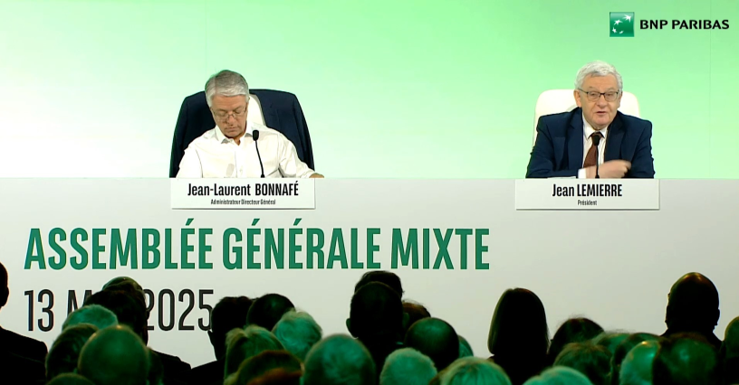 Jean-Laurent Bonnafé et Jean Lemierre à l'assemblée générale des actionnaires du 13 mai 2025