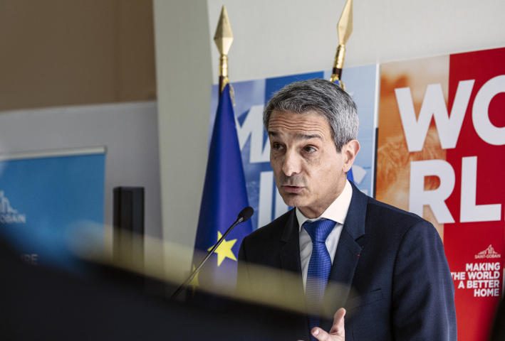 Benoit Bazin, président-directeur général de Saint-Gobain. (Photo by Virginie Haffner / Hans Lucas via AFP)