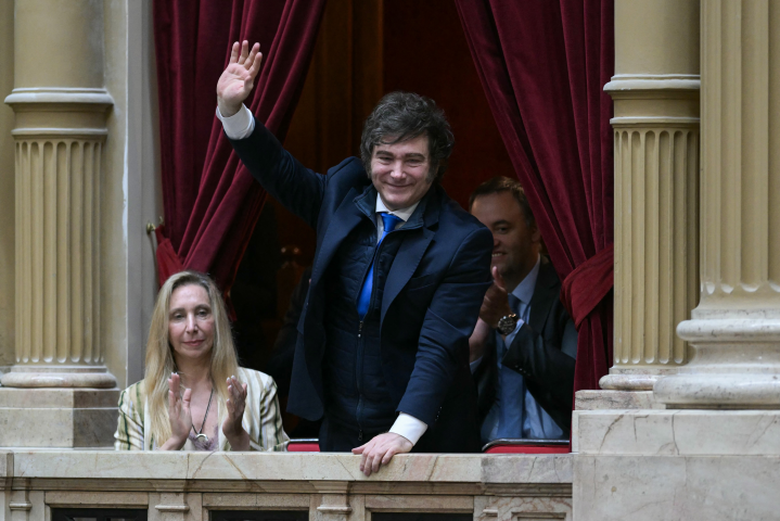 Javier Milei a le sourire. Photo by JUAN MABROMATA / AFP