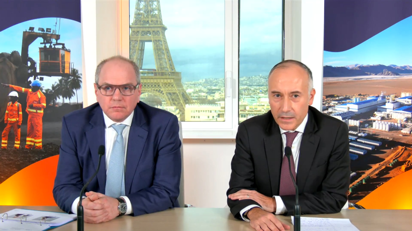 Paulo Castellari, l'ex-nouveau directeur général d'Eramet, aux côtés d'Abel Martins-Alexandre, le directeur financier suspendu, lors de la présentation en décembre 2025 du plan 