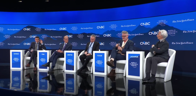 Larry Fink, président-directeur général de BlackRock, Ken Griffin, directeur général et fondateur de Citadel, Adam Tooze, professeur d'histoire à Columbia, Christine Lagarde, présidente de la Banque centrale européenne - DR