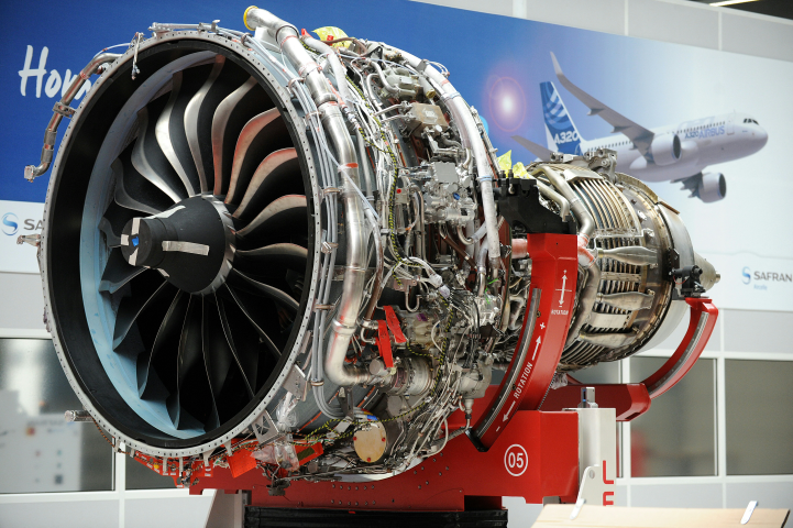 Le moteur LEAP de CFM, équipant les A320 d'Airbus - Photo by REMY GABALDA / AFP