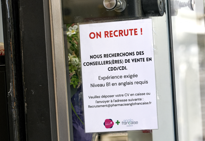 Offre d'emploi. Photo by Nicolas Guyonnet / Hans Lucas / Hans Lucas via AFP