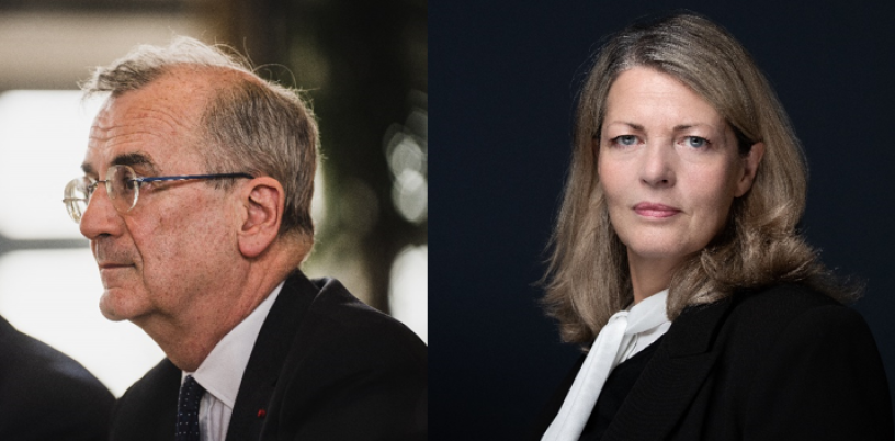 François Villeroy de Galhau, président de l'ACPR et Marie-Anne Barbat-Layani, présidente de l'AMF (Photo by Xose Bouzas / Hans Lucas / Hans Lucas via AFP et Photo by JOEL SAGET / AFP)
