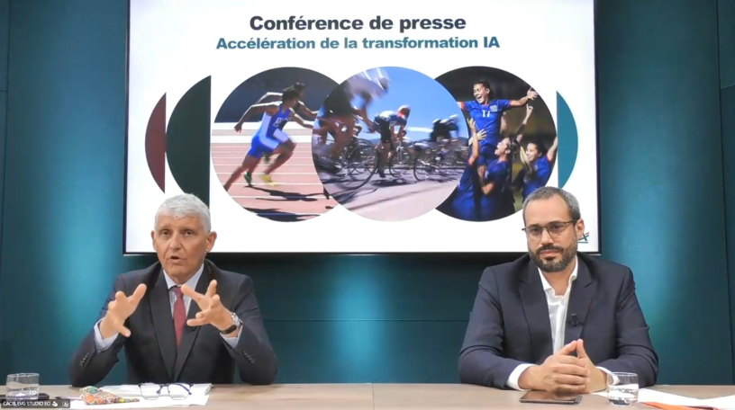 Olivier Gavalda, directeur général de Crédit Agricole S.A., et Olivier Biton, directeur de la transformation technologique et des systèmes d'information du groupe.