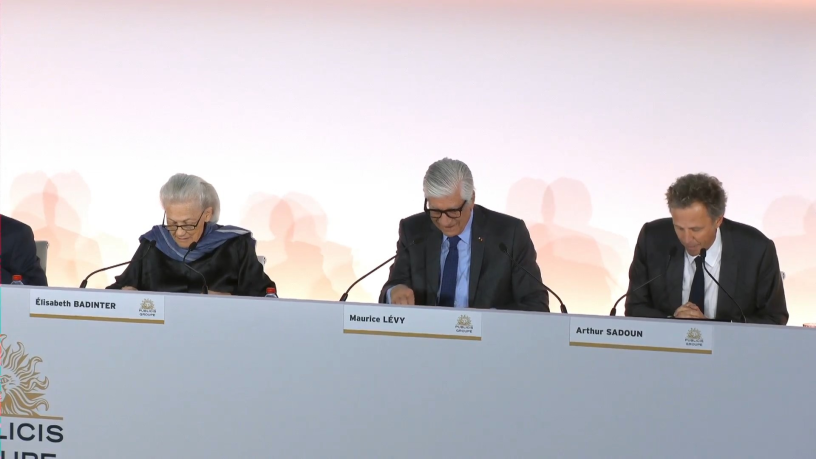 Elisabeth Badinter, Maurice Levy et Arthur Sadoun, lors de l'assemblée générale de Publicis du 27 mai 2025