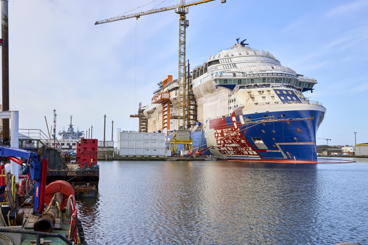 Chantiers de l'Atlantique. Photo par MATHIEU THOMASSET / HANS LUCAS / HANS LUCAS VIA AFP