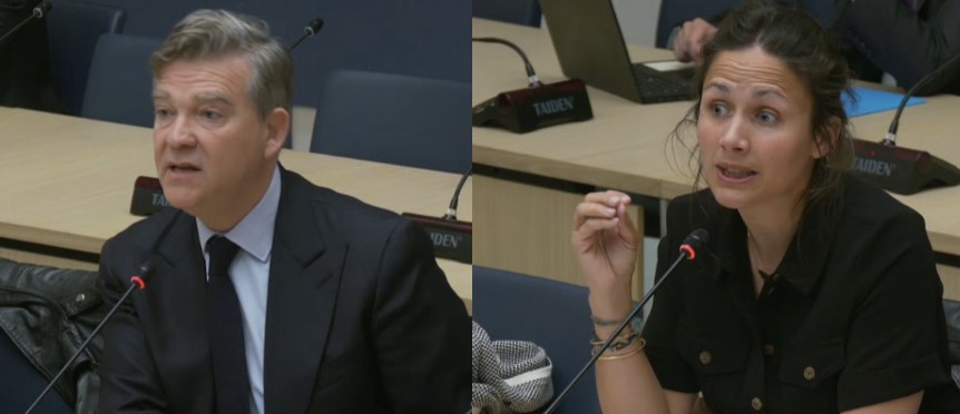 Arnaud Montebourg et Anaïs Voy-Gillis, entendus par la délégation aux entreprises du Sénat. Crédits : Sénat
