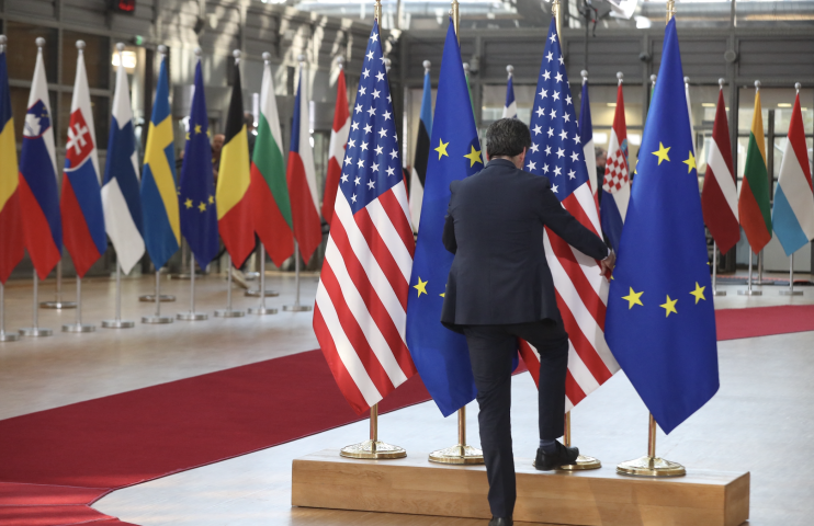 Drapeaux. Photo by NICOLAS MAETERLINCK / BELGA MAG / Belga via AFP