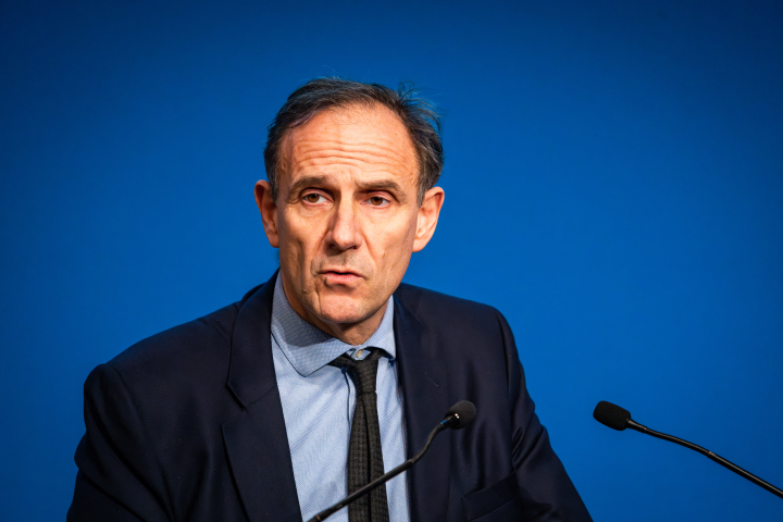 Olivier Sichel, directeur général de la CDC et président de l'aDRI, lors des Rencontres de la souveraineté numérique le 26/01. Crédits : Hans Lucas via AFP