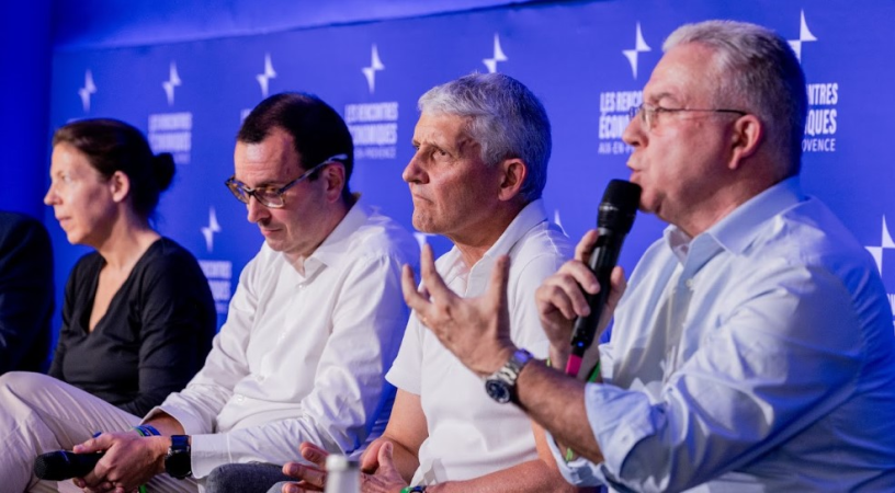 Hélène Huby (The Exploration Company), Vincent Policard (KKR), Olivier Galvada (Crédit Agricole) et Philippe Setbon (Natixis). Crédits : laurent le crabe