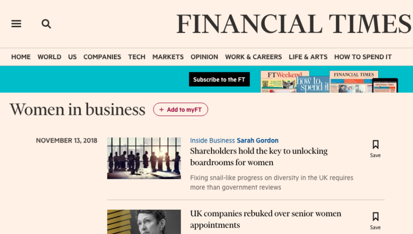 Capture d'écran - Financial Times - FT - Women in business