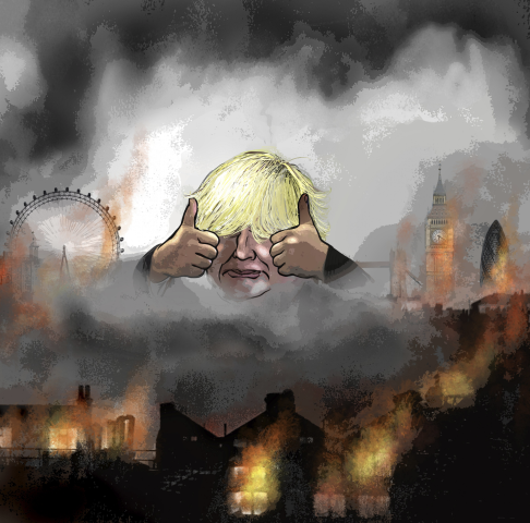 Illustration de Boris Johnson sur twitter par le dessinateur Ruben L. Oppenheimer