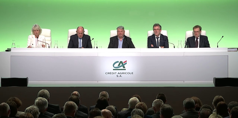 Les dirigeants de Crédit Agricole SA lors de l'assemblée générale charnière du 14 mai 2025