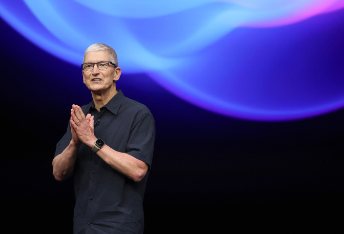 Tim Cook lors de la présentation de l'iPhone 16 en septembre (Photo by JUSTIN SULLIVAN / GETTY IMAGES NORTH AMERICA / Getty Images via AFP)