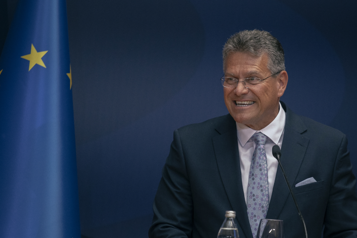  Maros Sefcovic, commissaire européen au commerce et à la sécurité économique. Photo by Vladimir Zivojinovic / AFP